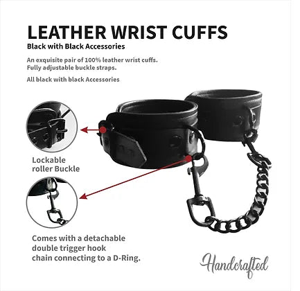 Rouge Leather Wrist Cuffs with Black Accessories