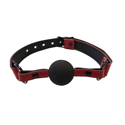 Leather Anaconda ball gag burgundy leather strap 2 inch black rubber ball adjustable buckle
