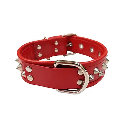 Rouge Leather Studded Collar Red