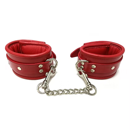 Rouge Padded Leather Ankle Cuffs Red