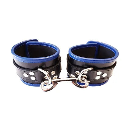 Rouge Plain Leather Wrist Cuffs with Blue Piping