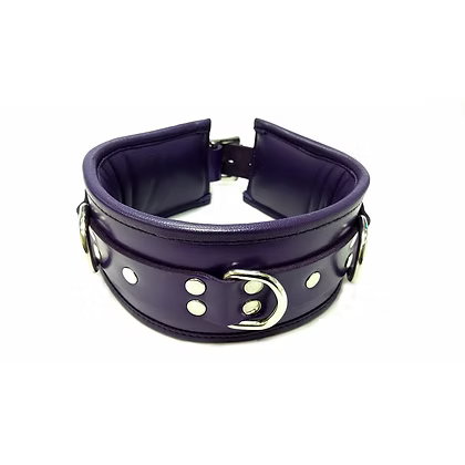 Rouge 3 D-ring padded collar black purple leather soft lining lockable buckle heavy duty rings BDSM