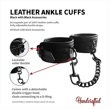 Rouge Leather Ankle Cuffs Black with Black Accessories