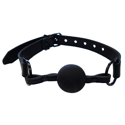 Rouge Classic Leather Ball Gag Black with Black Metal