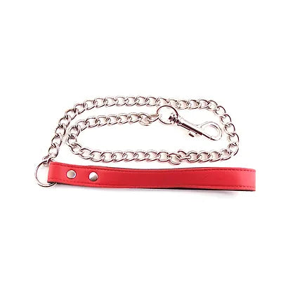 Rouge Leather Dog Leash with Chain Red