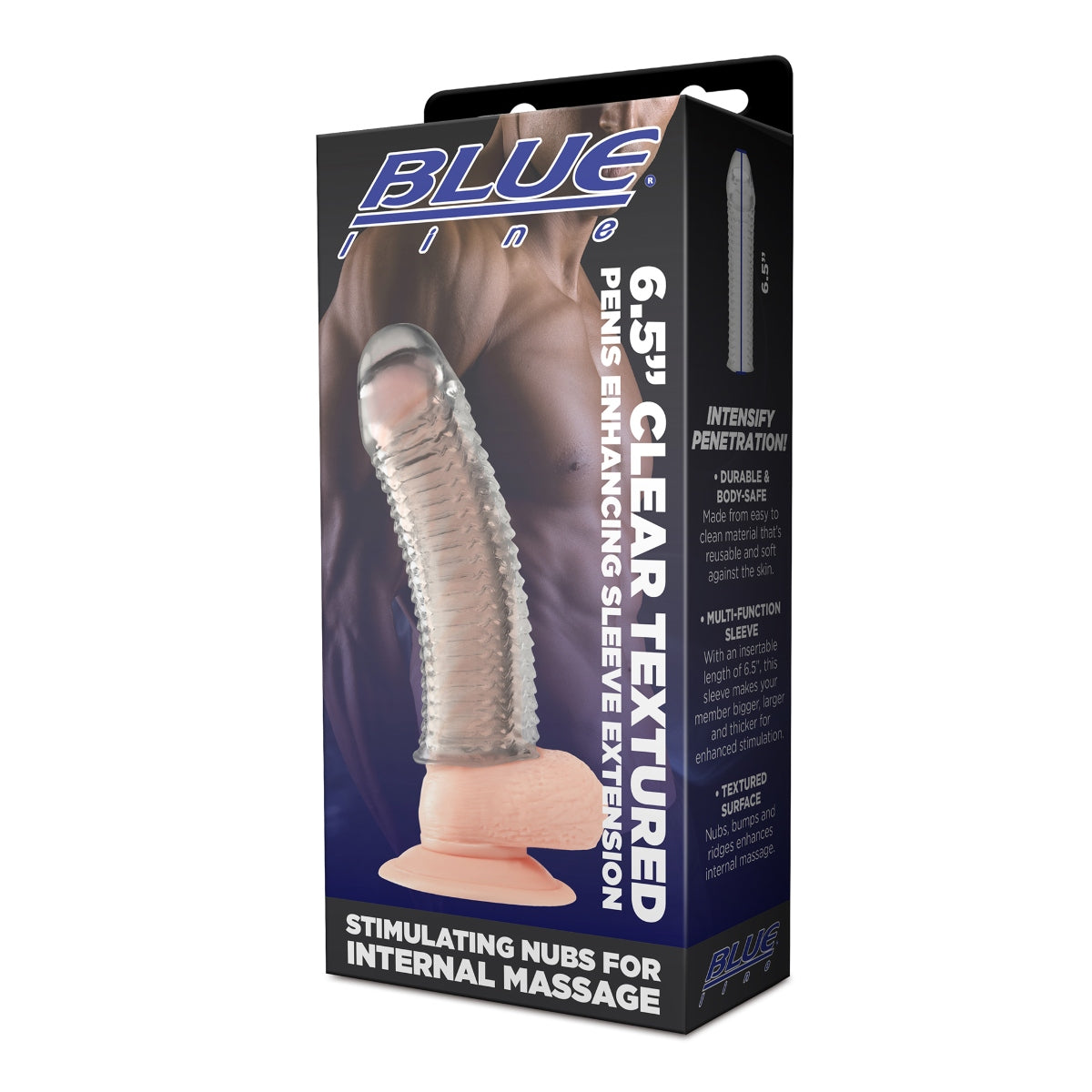 Blue Line Clear Textured Penis Enhancing Extender Sleeve 6.5" (8253274226927)