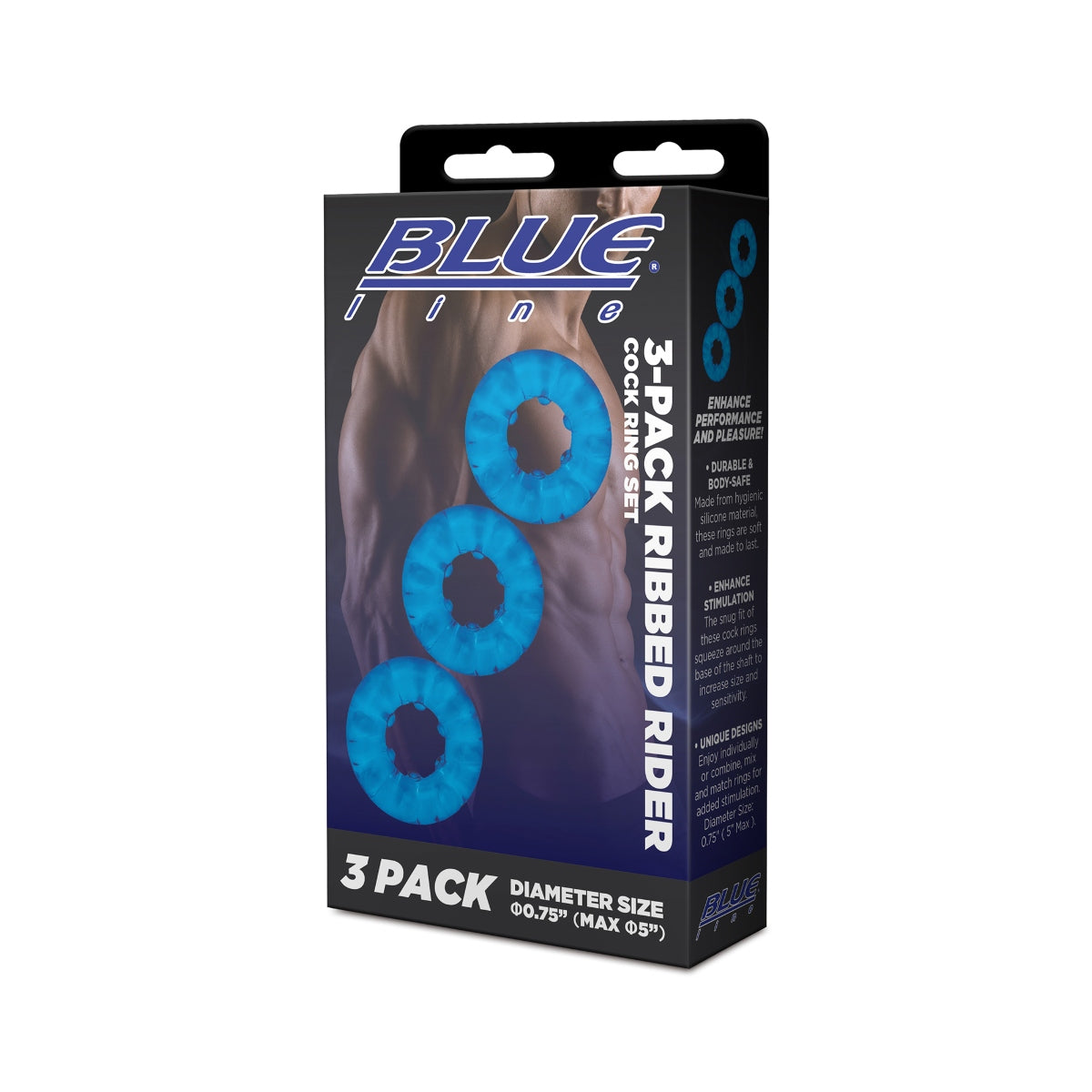 Blue Line 3 Pack Ribbed Rider Cock Ring Set (8253335994607)