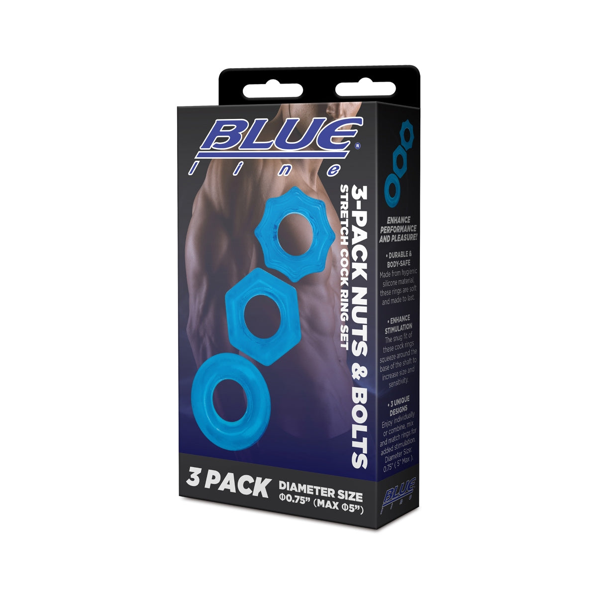 Blue Line 3 Pack Nuts and Bolts Stretch Cock Ring Set (8253330522351)