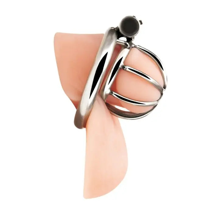 Blueline Little Cock Chastity Cage side view on display model