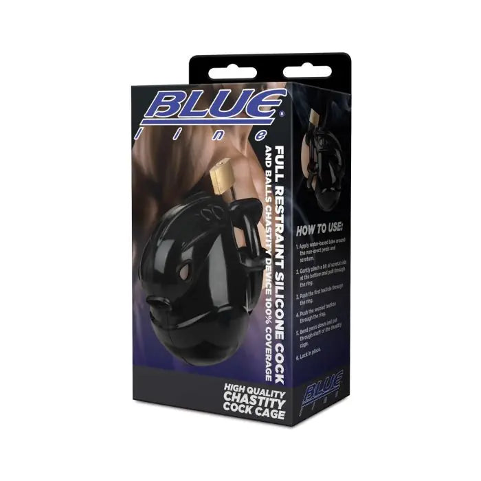 Blueline Full Restraint Silicone Cock And Balls Chastity Device packaging