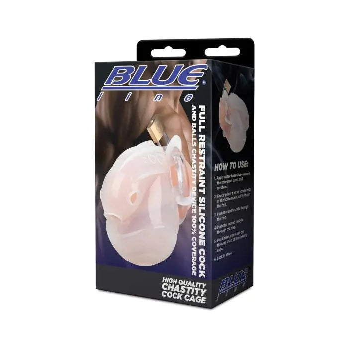 Blueline Full Restraint Silicone Cock And Balls Chastity Device White packaging