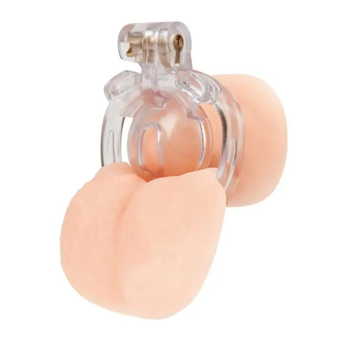 Blueline Acrylic See Thru Mini Cock Micro Chastity Cage on dildo