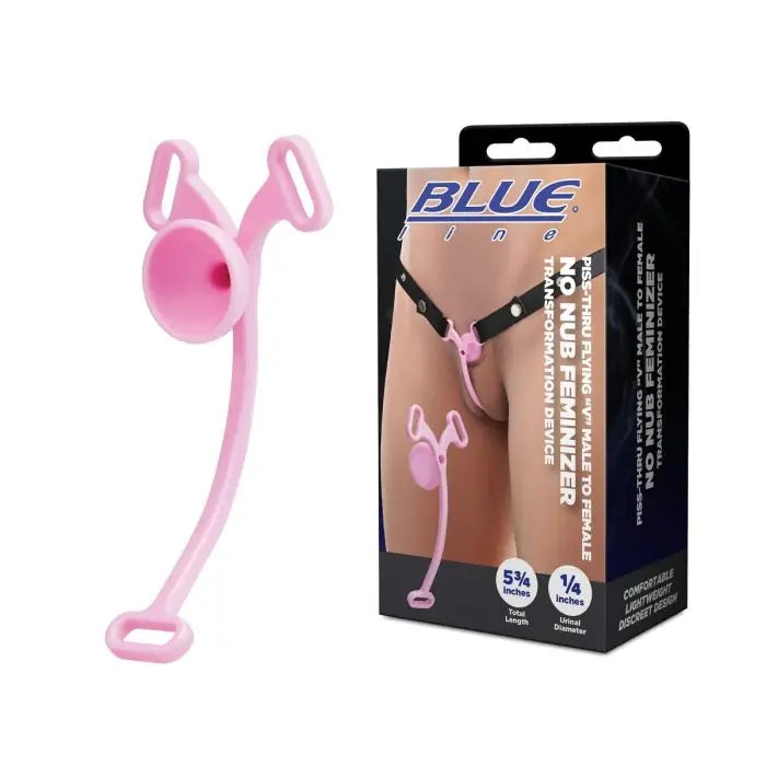 Blueline Piss-Thru Flying V pink silicone feminizer device with product packaging