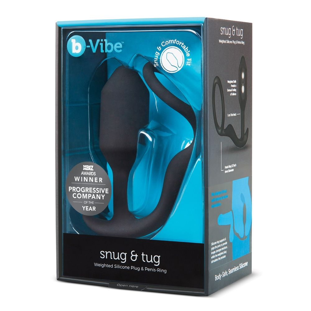 b-Vibe Snug and Tug Vibrating Butt Plug and Cock Ring Black (8182571172079)