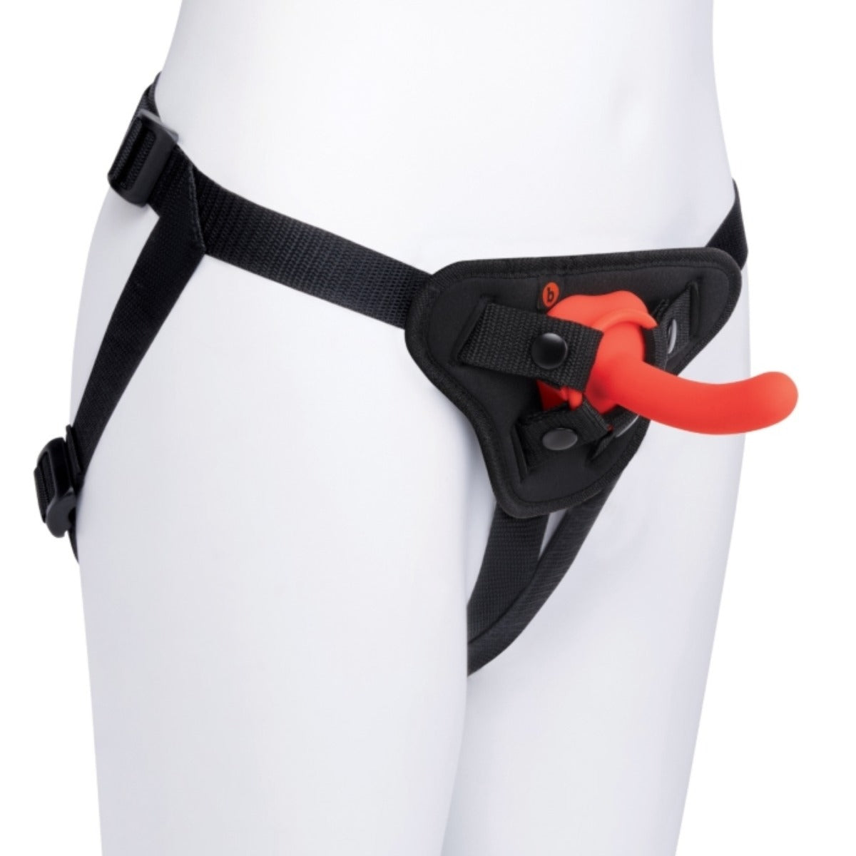 b-Vibe Beginners Strap-On Harness Set Red Black on model