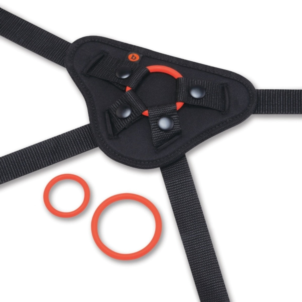 b-Vibe Beginners Strap-On Harness Set Red Black showing securing o rings