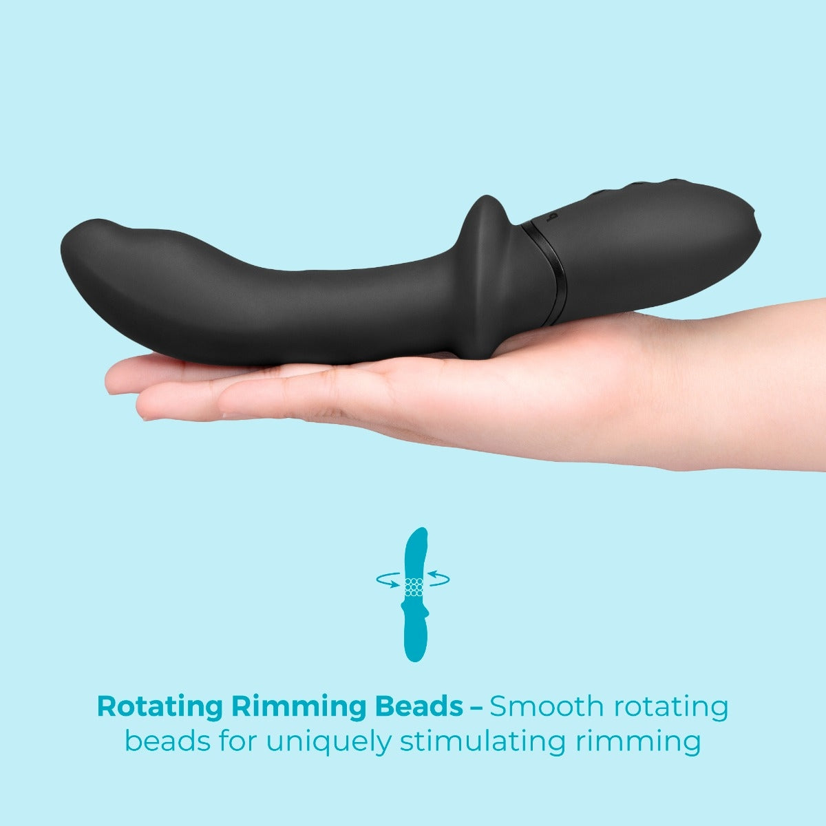 b-Vibe Rimming P-Spot Vibe Prostate Massager explaining rotating rimming beads.