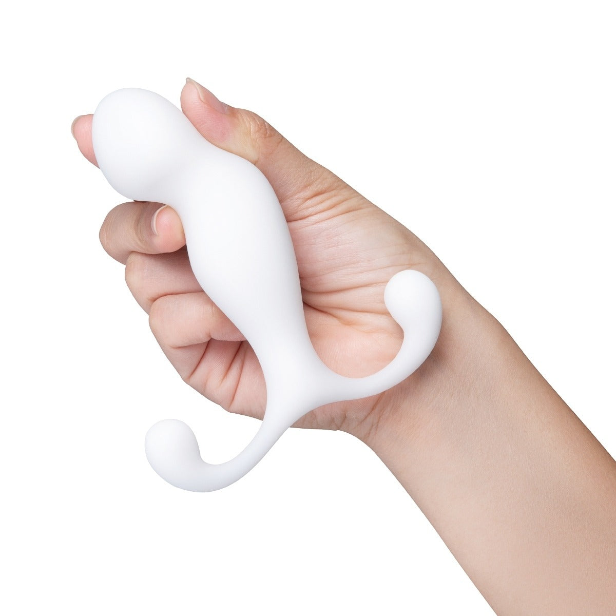 Hand holding b-Vibe Pro Plus Angled Prostate Massager