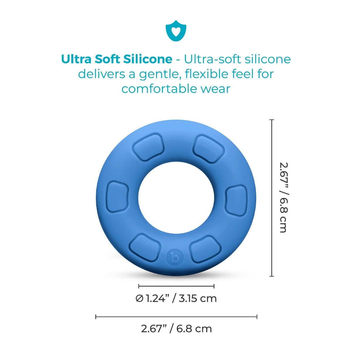 size graphic for b-Vibe Flex Ring Ultra-Soft Silicone Cock Ring – Blue