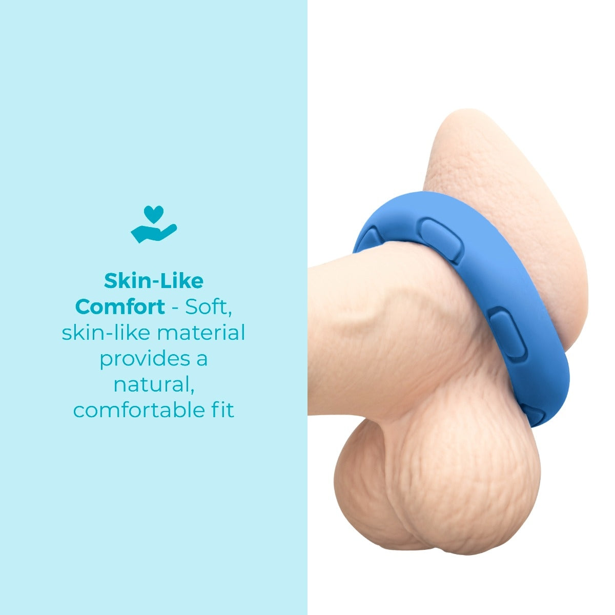 Graphic for b-Vibe Flex Ring Ultra-Soft Silicone Cock Ring – Blue showing comfortable soft fit.