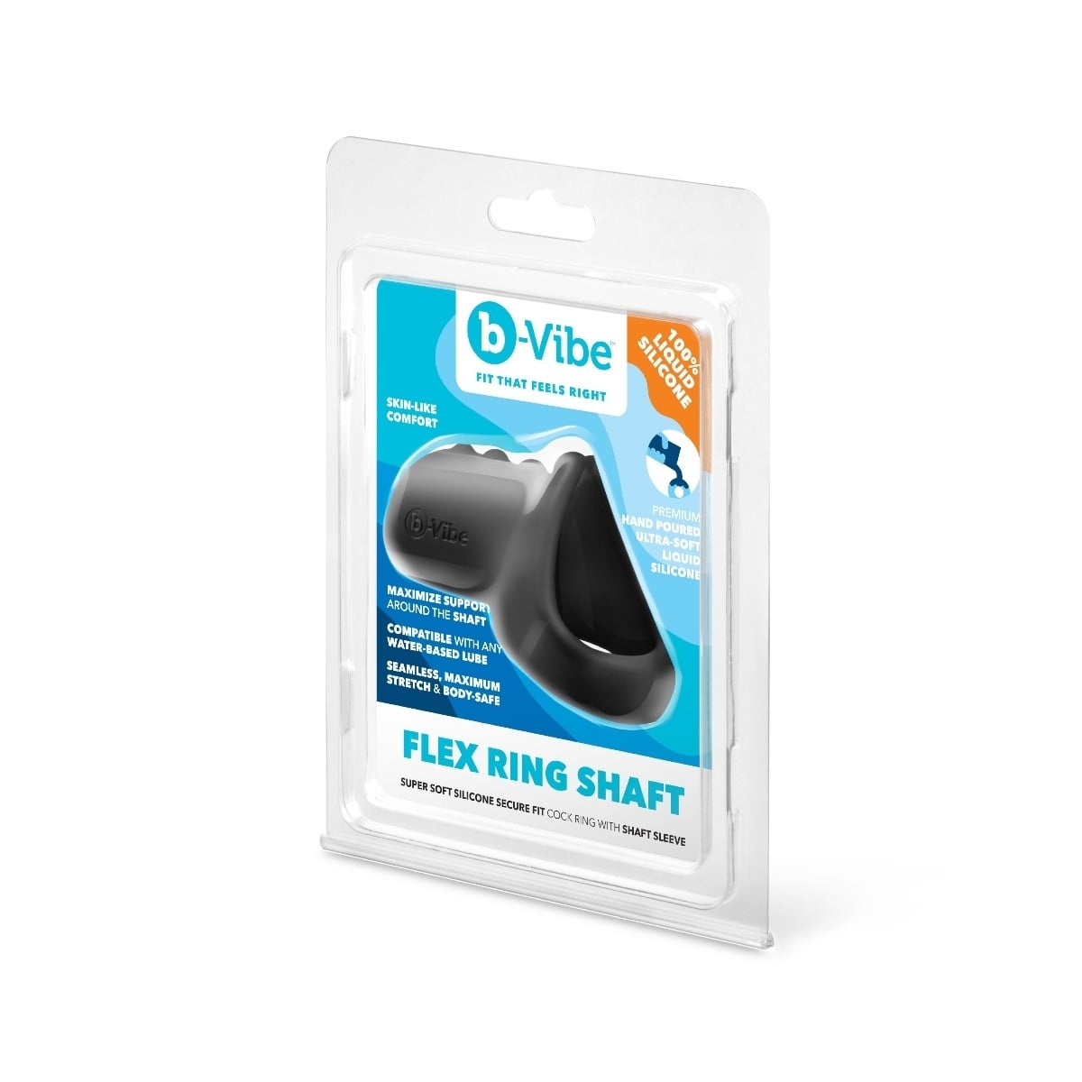 b-Vibe FLEX RING SHAFT - SILICONE COCK RING & BALL STRETCHER packaging