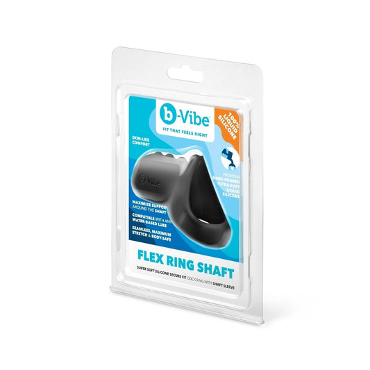 b-Vibe FLEX RING SHAFT - SILICONE COCK RING & BALL STRETCHER packaging