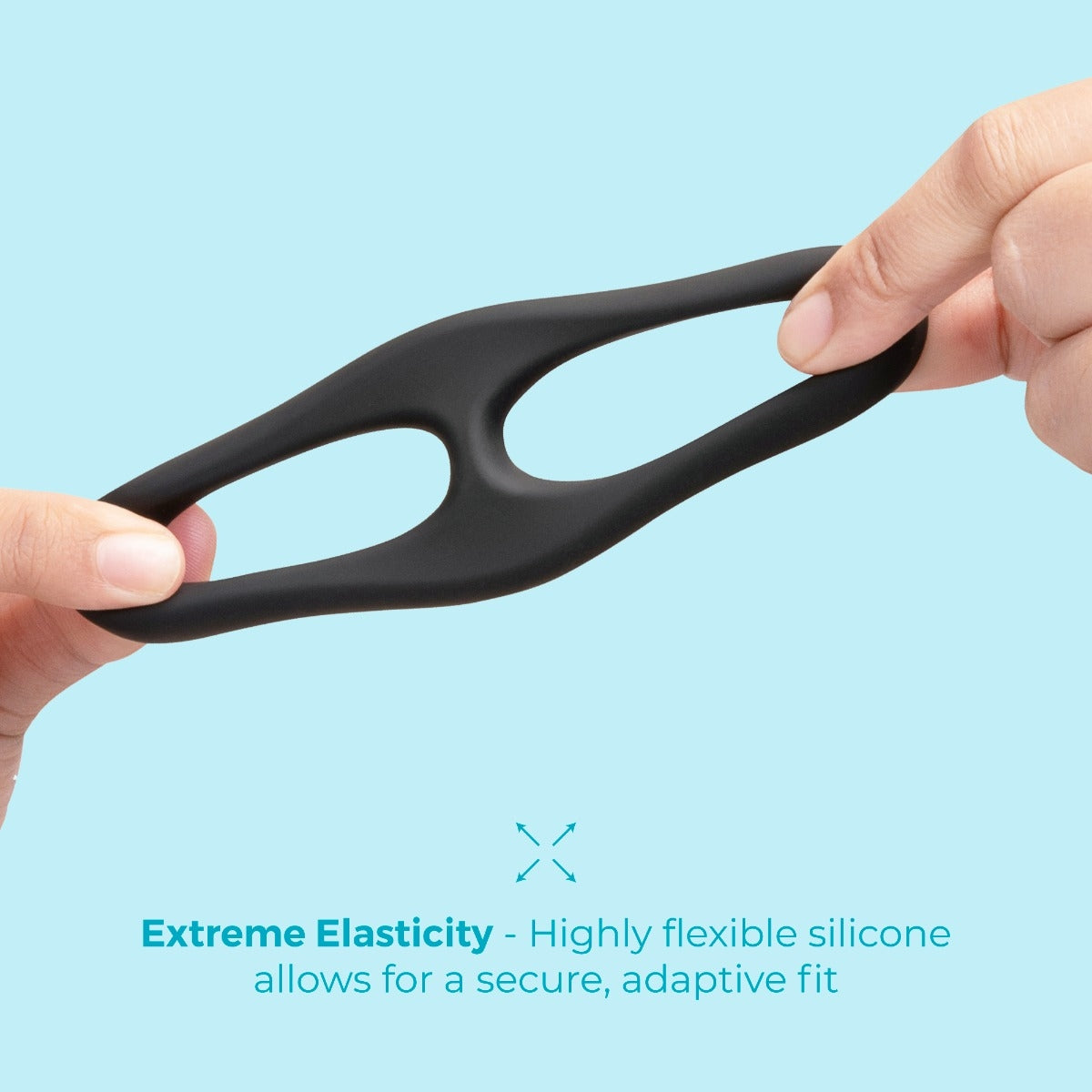 Graphic showing extreme elasticity of b-Vibe Flex Ring 8 Silicone Cock & Ball Ring – Black