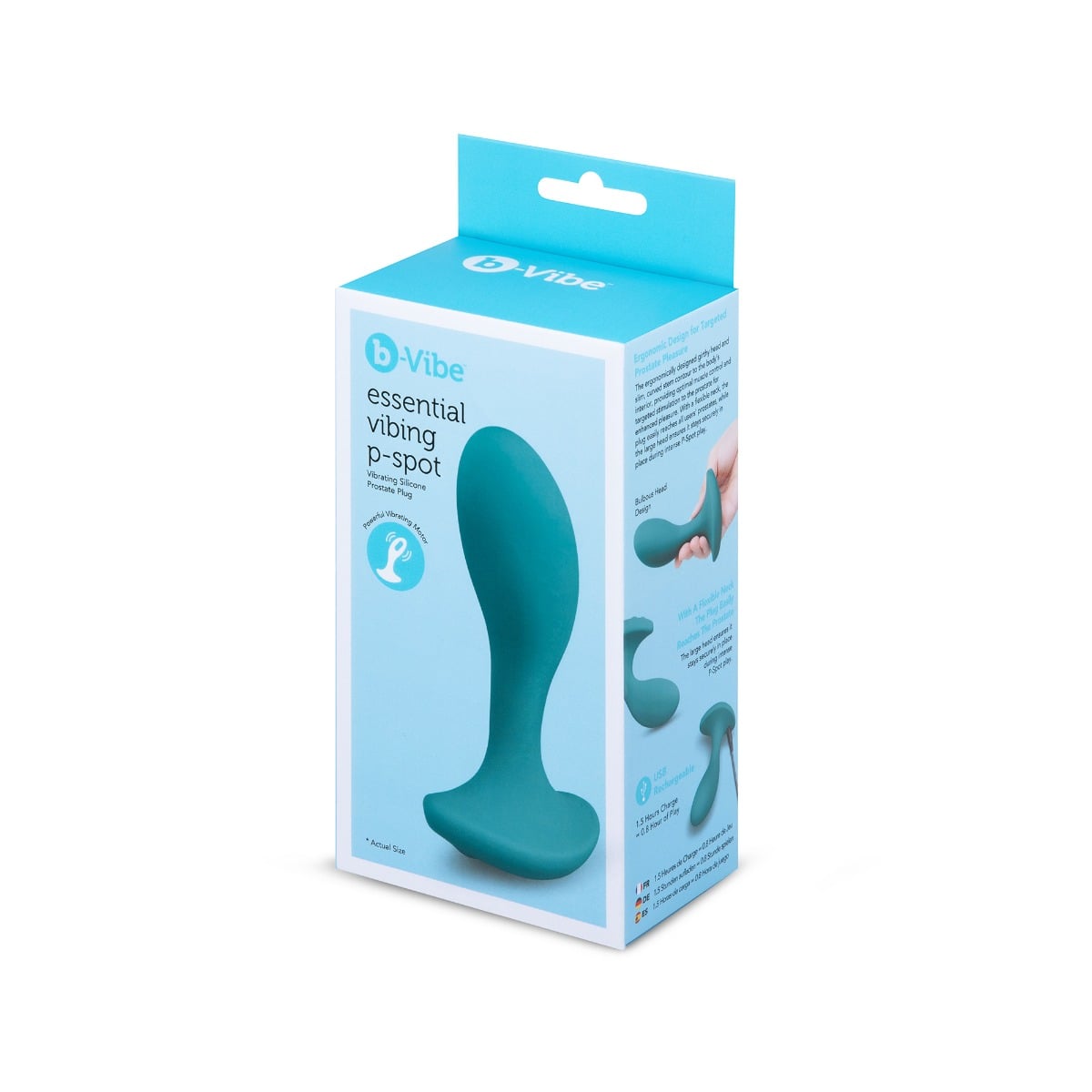 b-Vibe essential vibing p-spot Vibrating Silicone Prostate Plug packaging front and side