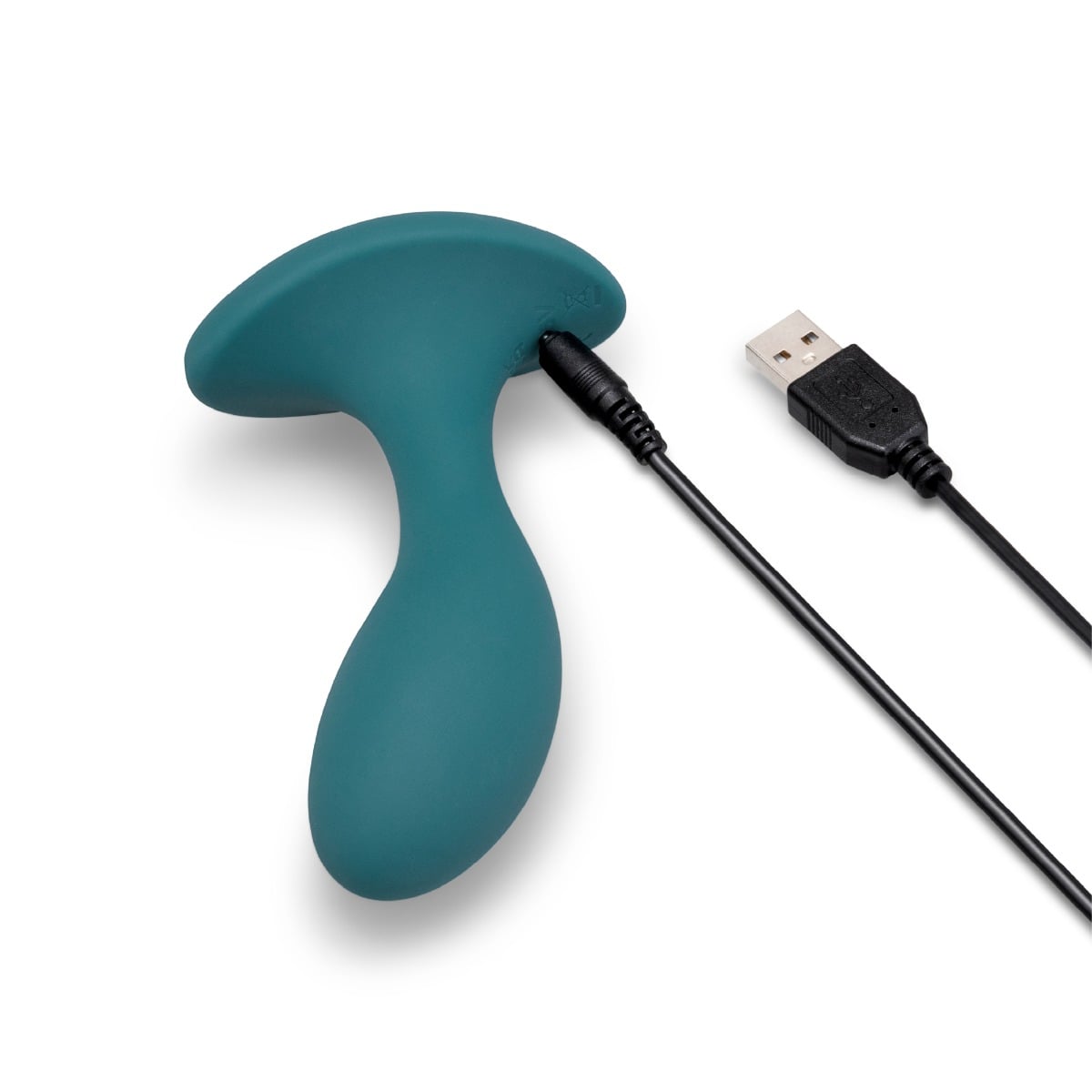 b-Vibe essential vibing p-spot Vibrating Silicone Prostate Plug on its side with usb charging cable