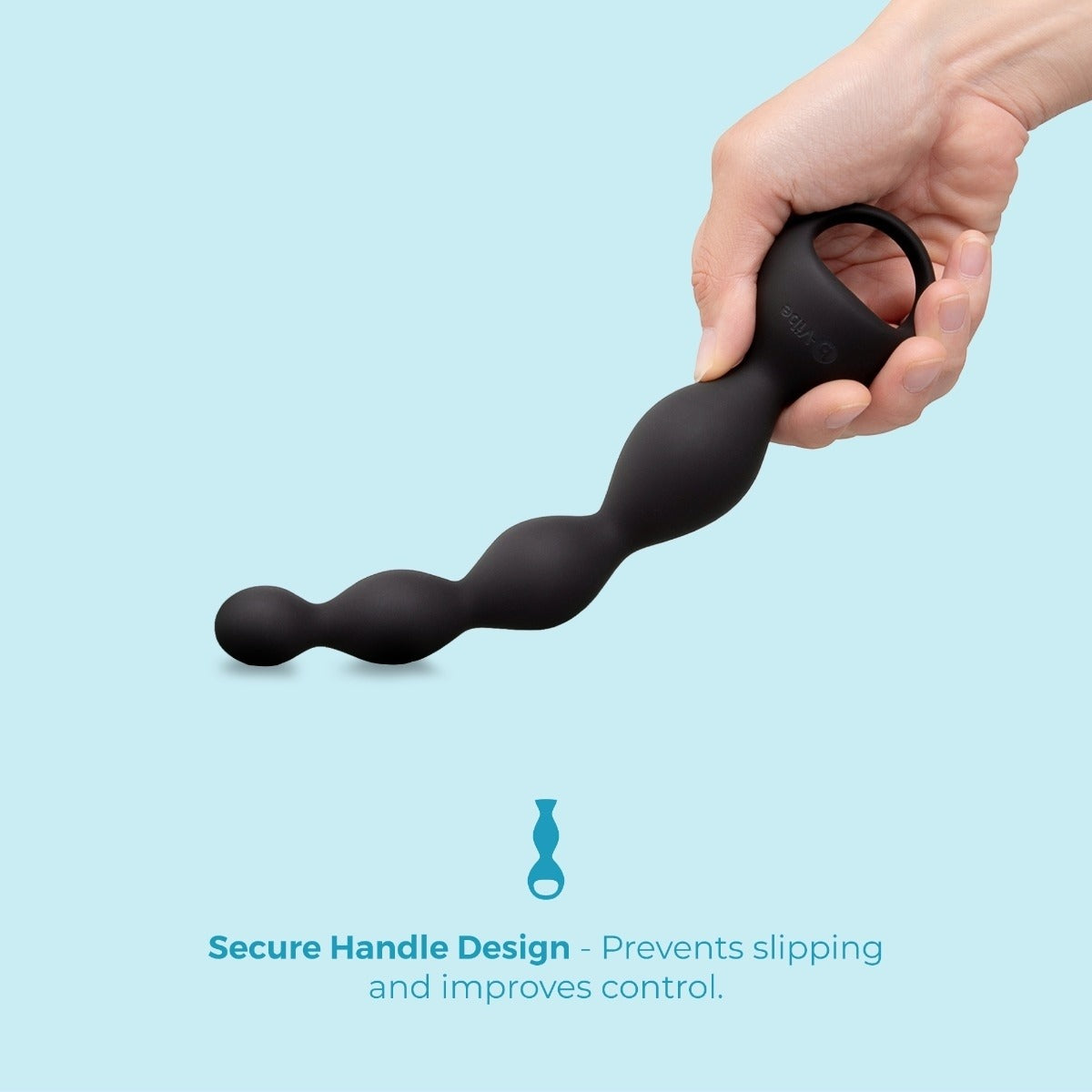 b-Vibe 6.5inch Tapered Vibrating Silicone Anal Beads showing secure handle design