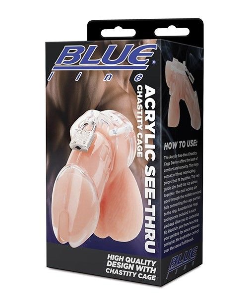 Blue Line Acryllic See-Thru Chastity Cock Cage (8131791651055)