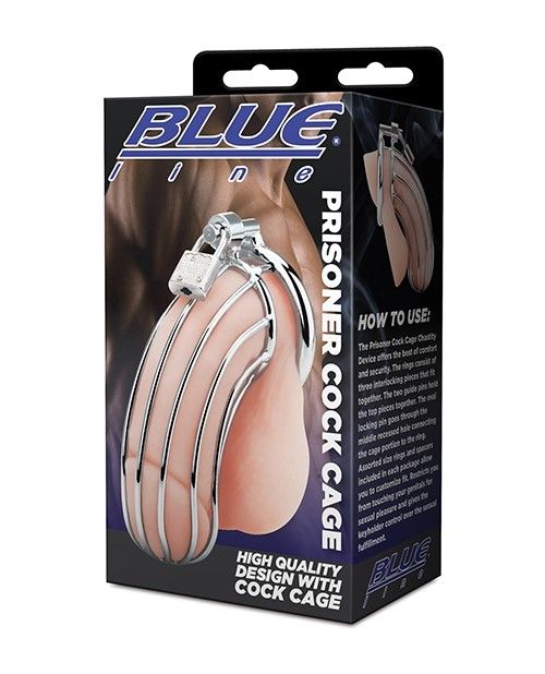 Blue Line Prisoner Chastity Cock Cage Stainless Steel (8131797123311)