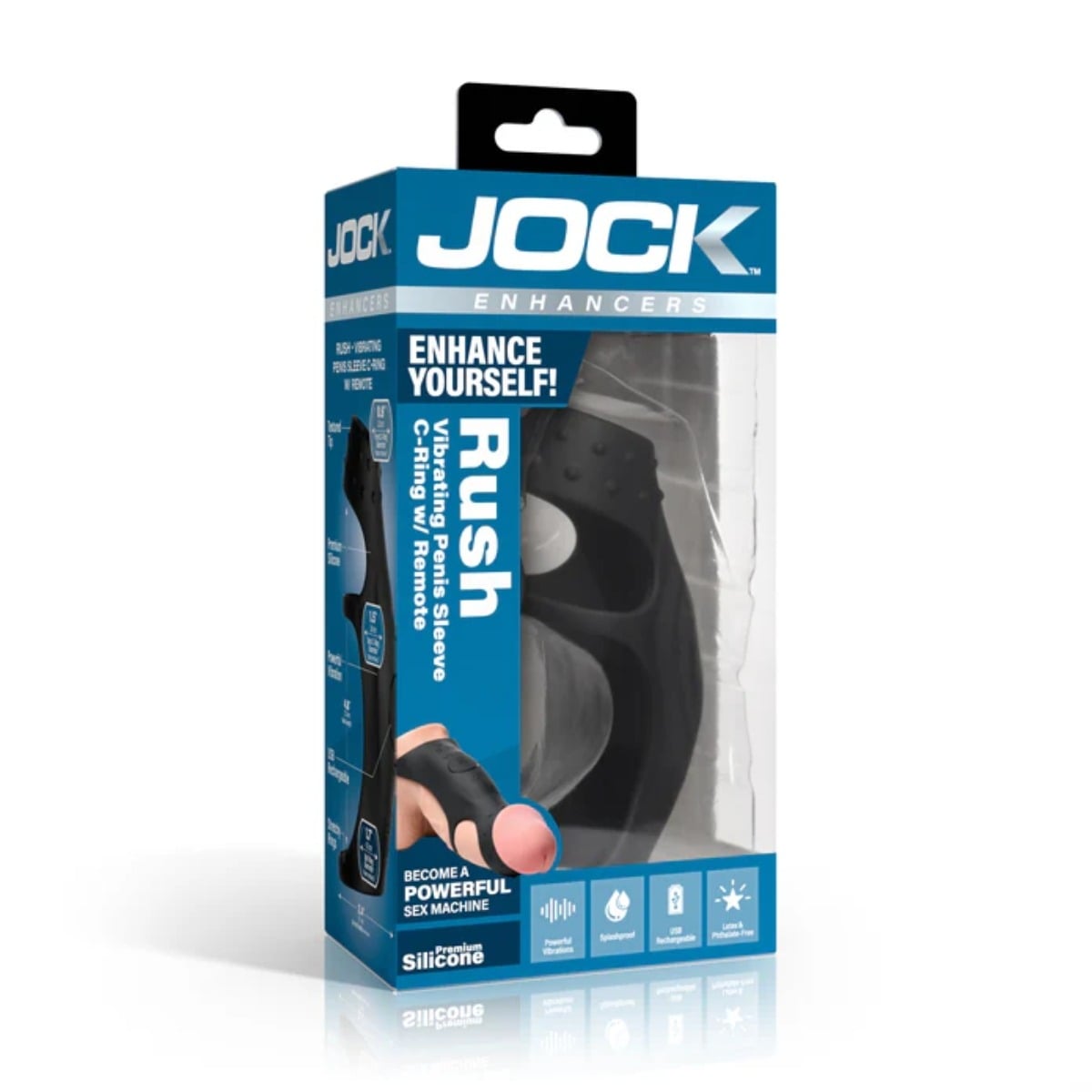 JOCK Rush Vibrating Penis Sleeve C-Ring w/ Remote packaging