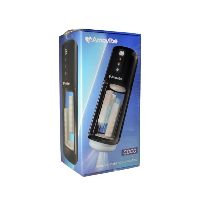 Amovibe Coco Vibrating, Rubbing & Heating Masturbator packaging.