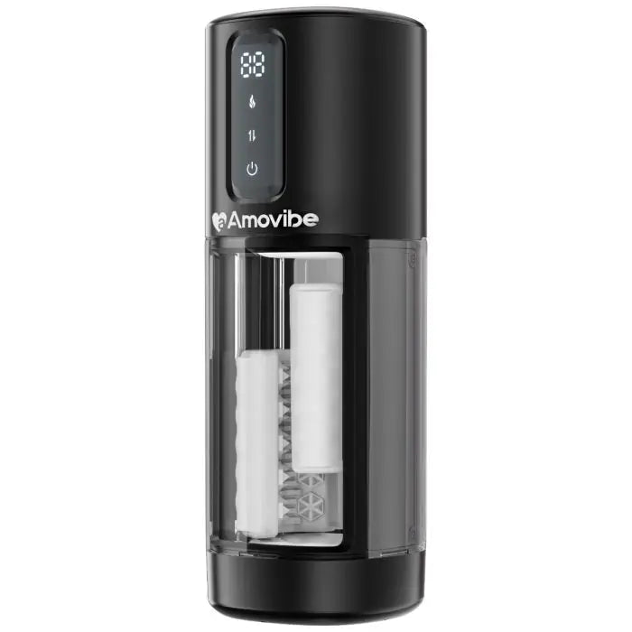 Amovibe Coco Vibrating, Rubbing & Heating Masturbator front view with white background.
