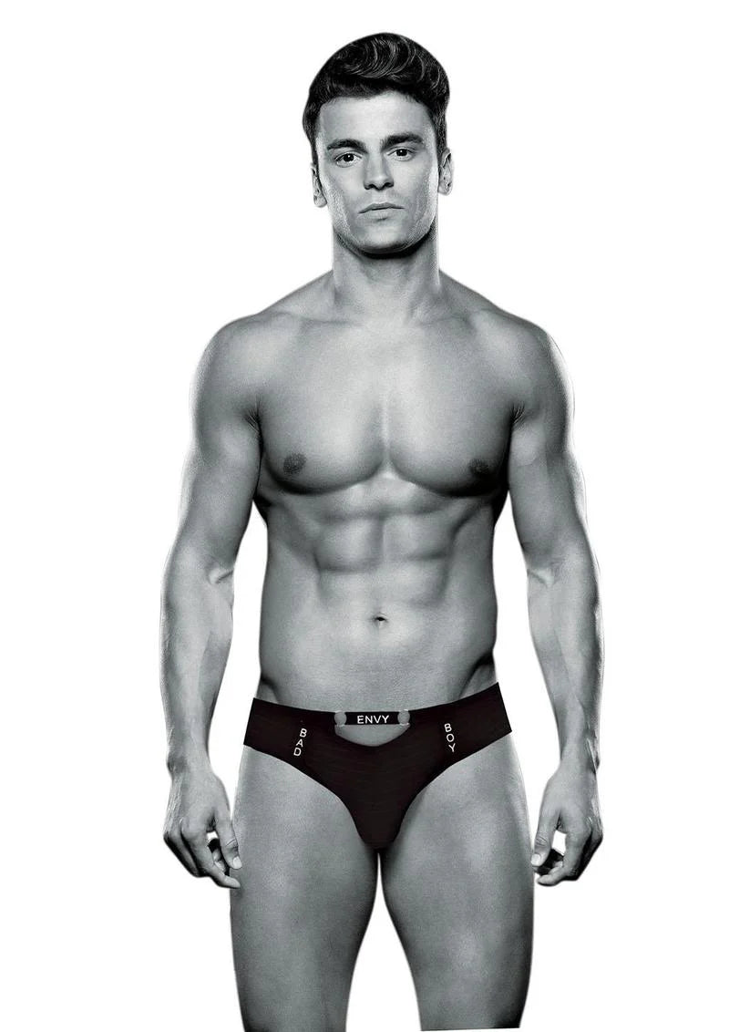 Envy Bad Boy Thong Black on model showing front view