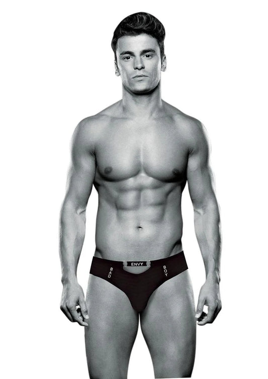 Envy Bad Boy Thong Black on model showing front view