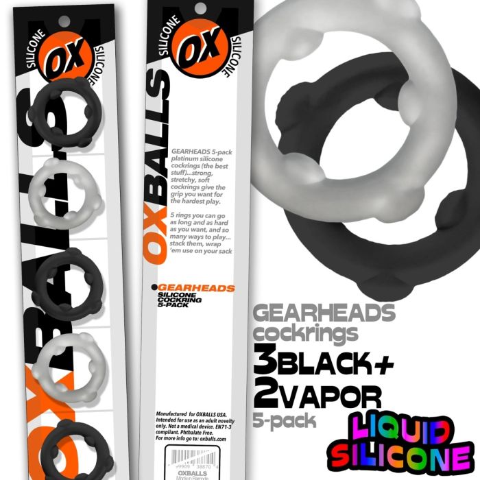Pack of 5 Oxballs Gearheads Cock Rings Black Vapour