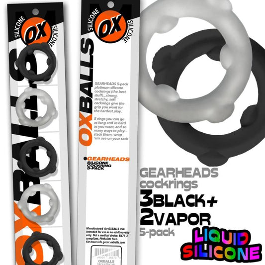 Pack of 5 Oxballs Gearheads Cock Rings Black Vapour