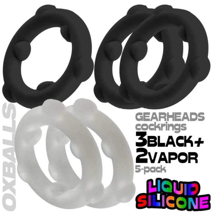 Oxballs Gearheads 5 Pack Black Vapour Liquid Silicone Cock Rings
