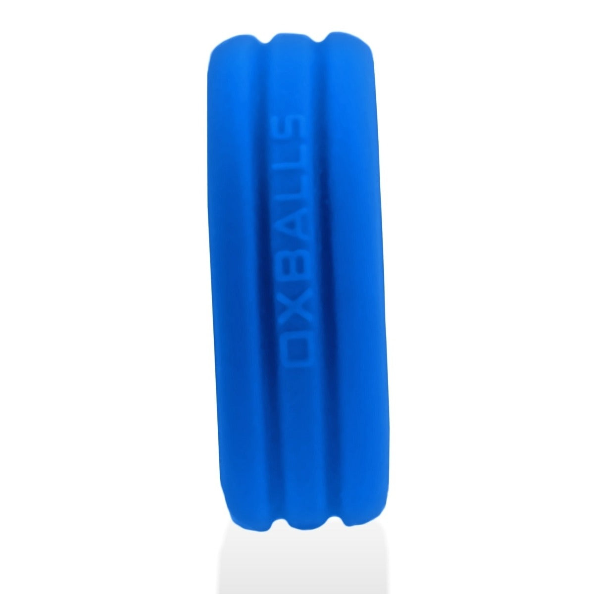 Hünkyjunk Roto Grooved Gripper Cock Ring Teal Fizz side view showing Oxballs logo