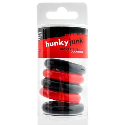 Hünkyjunk Jacker 5-Stack Cock Rings 5-Pack Red/Black packaging