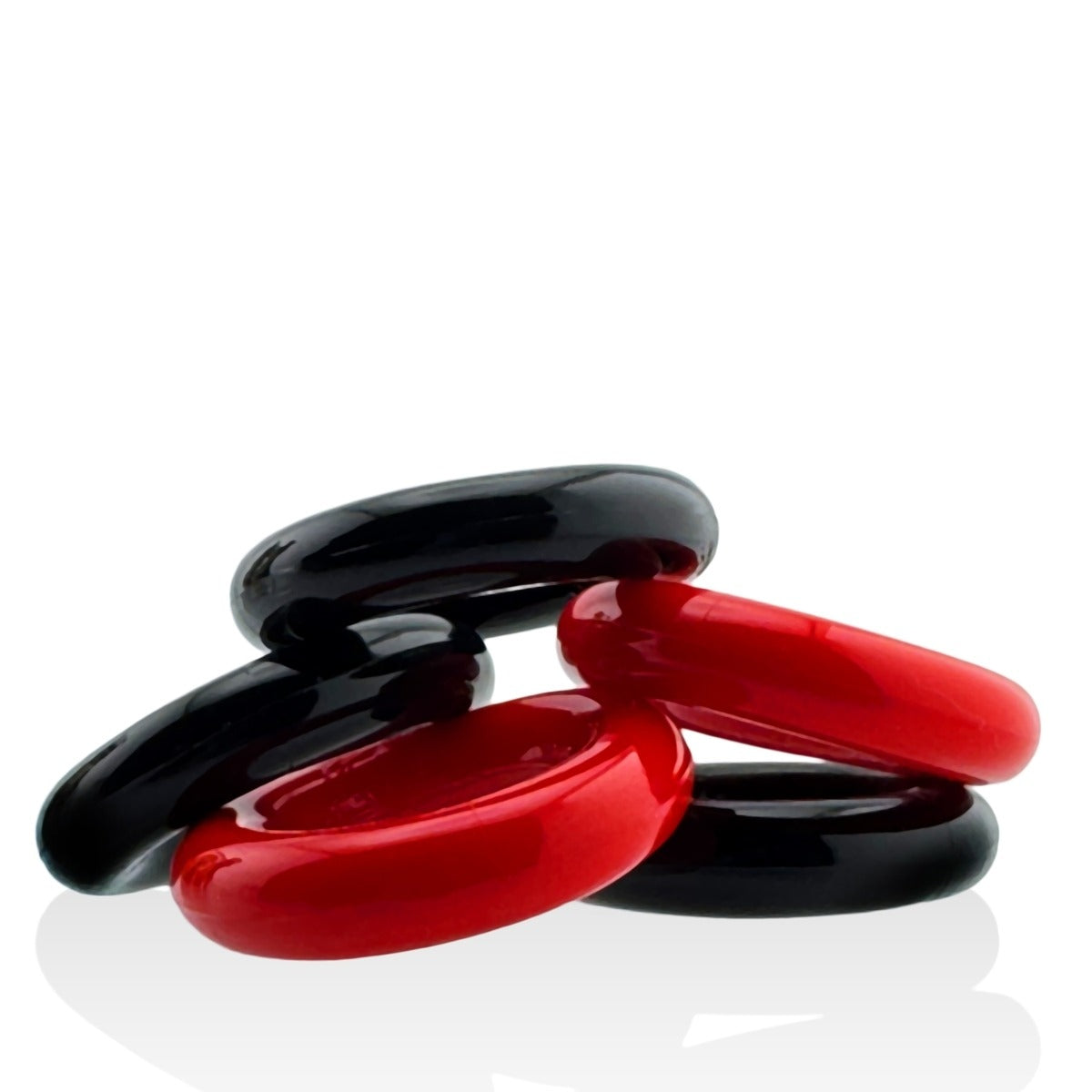 Pile of Hünkyjunk Jacker 5-Stack Cock Rings 5-Pack Red/Black 