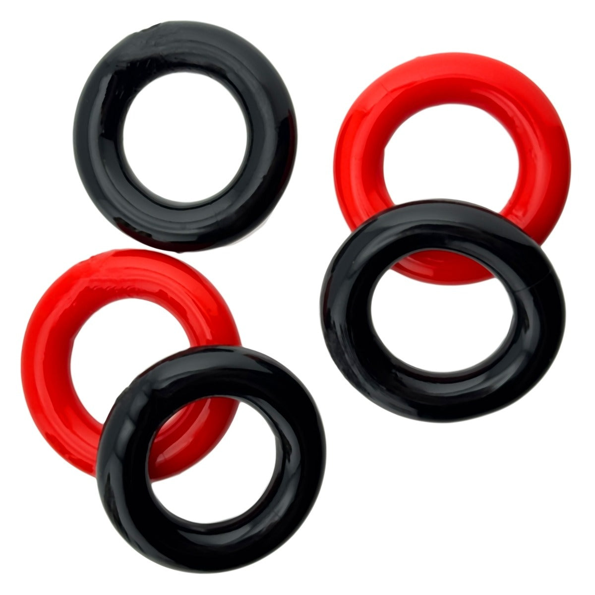 Hünkyjunk Jacker 5-Stack Cock Rings 5-Pack Red/Black against white background