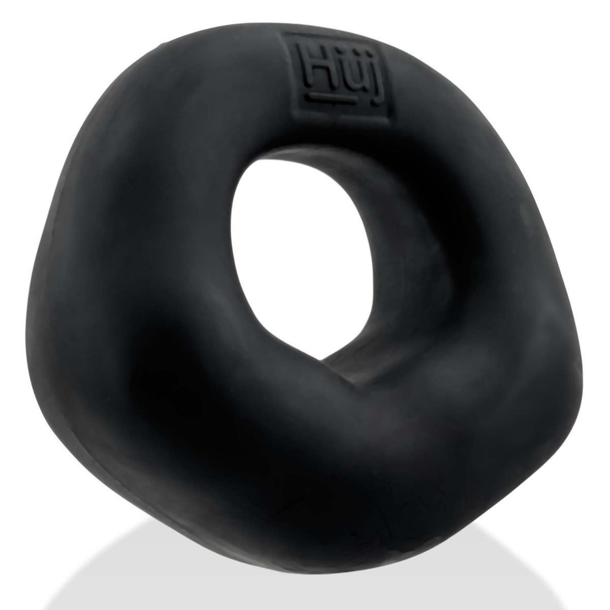 Hünkyjunk Fit Bulge Padded Cock Ring Black Fog rotated view showing Huj logo