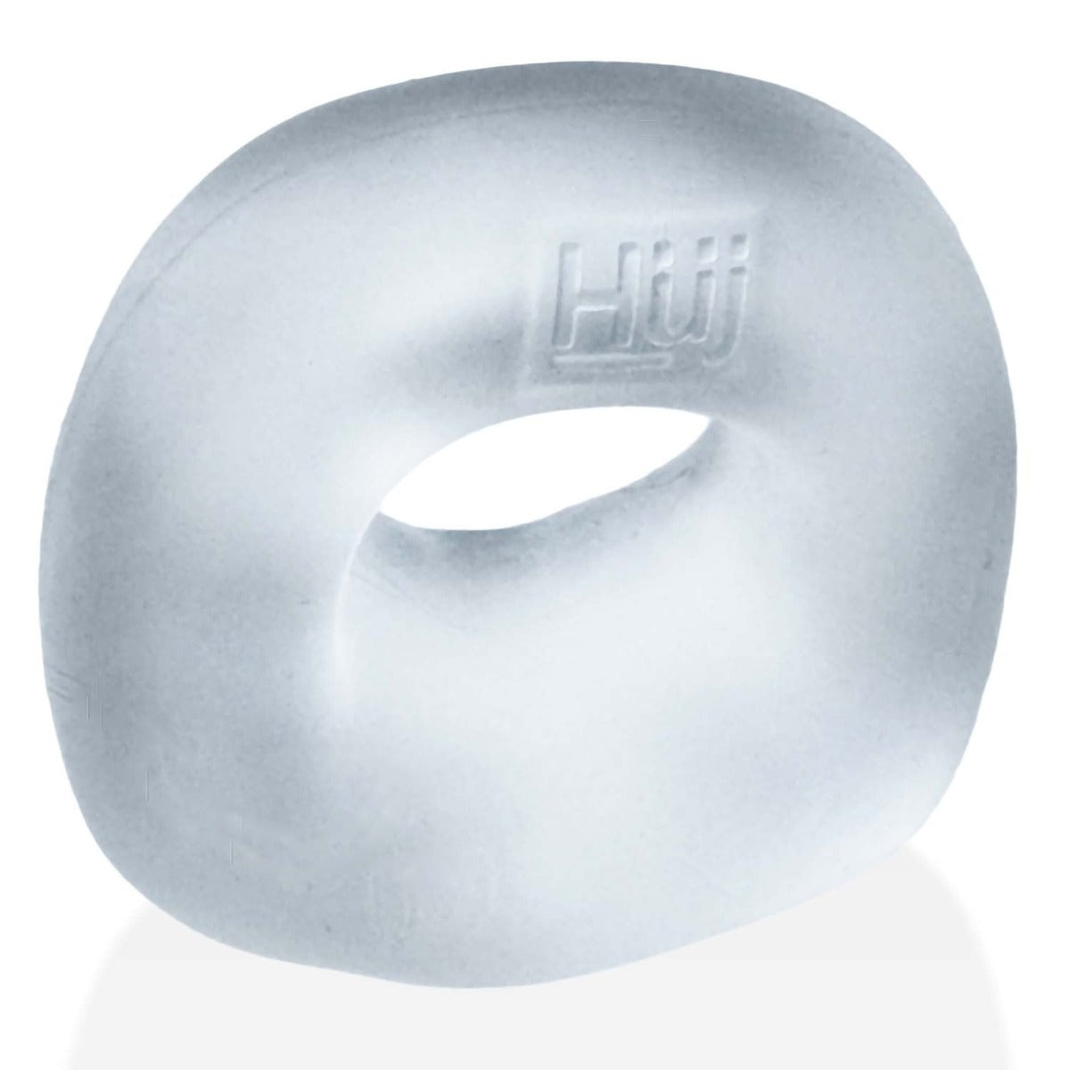 Hünkyjunk Fit Bulge Padded Cock Ring Clear Steam tilted view with Huj logo