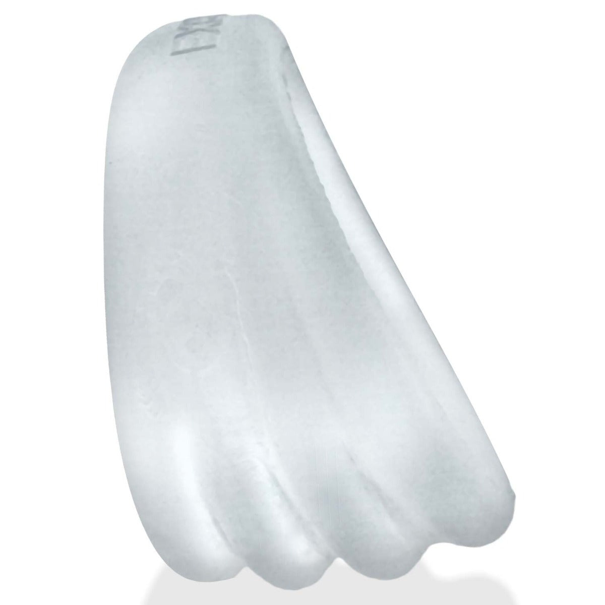 Hünkyjunk Expander Scoop-Style Cock Ring – Clear Steam side view showing ridges 