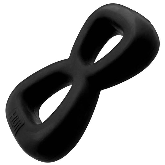 Hunkyjunk Boomerang Double Cock Ring & Ball Stretcher Black Fog side view