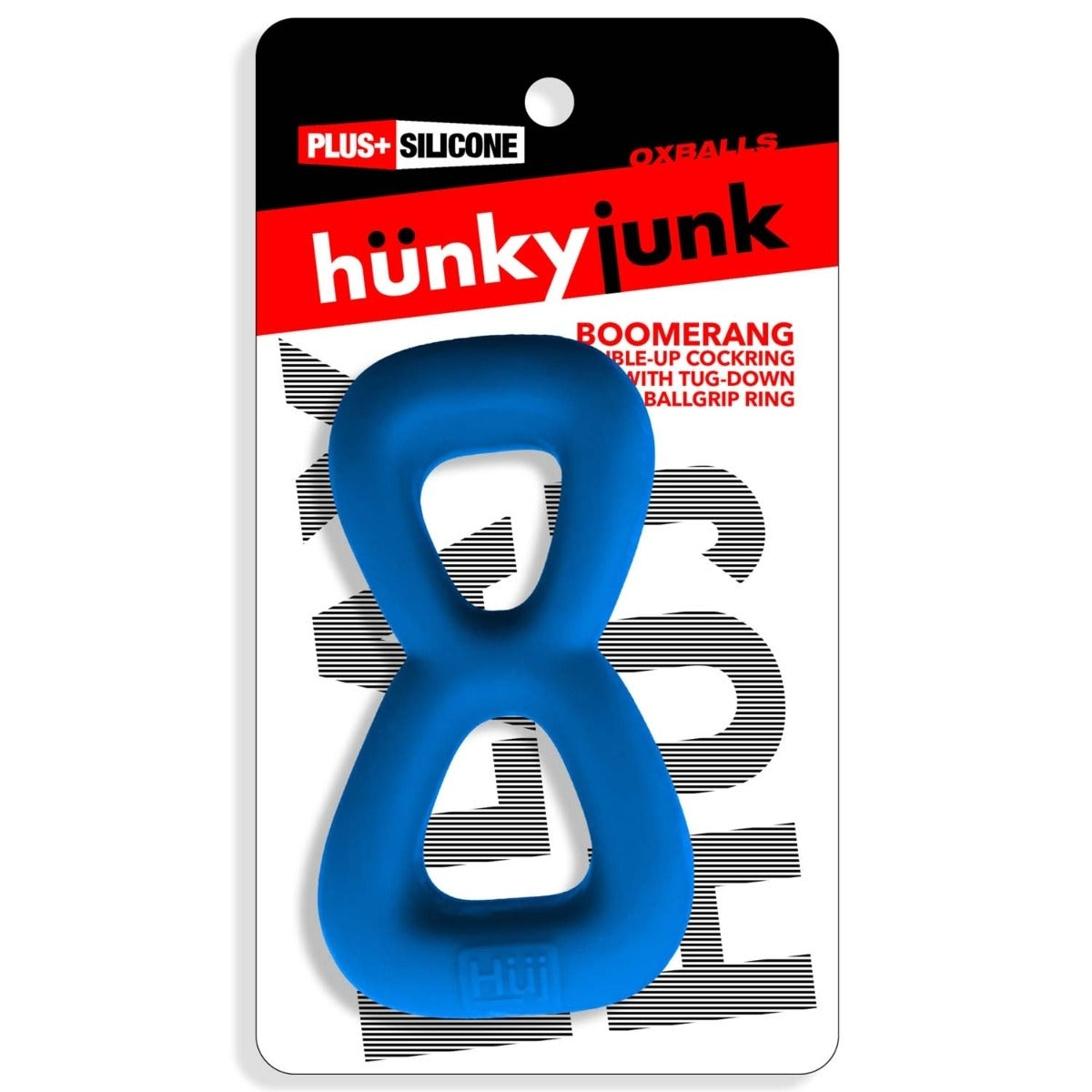 Hunkyjunk Boomerang Double Cock Ring & Ball Stretcher Teal Fizz packaging front