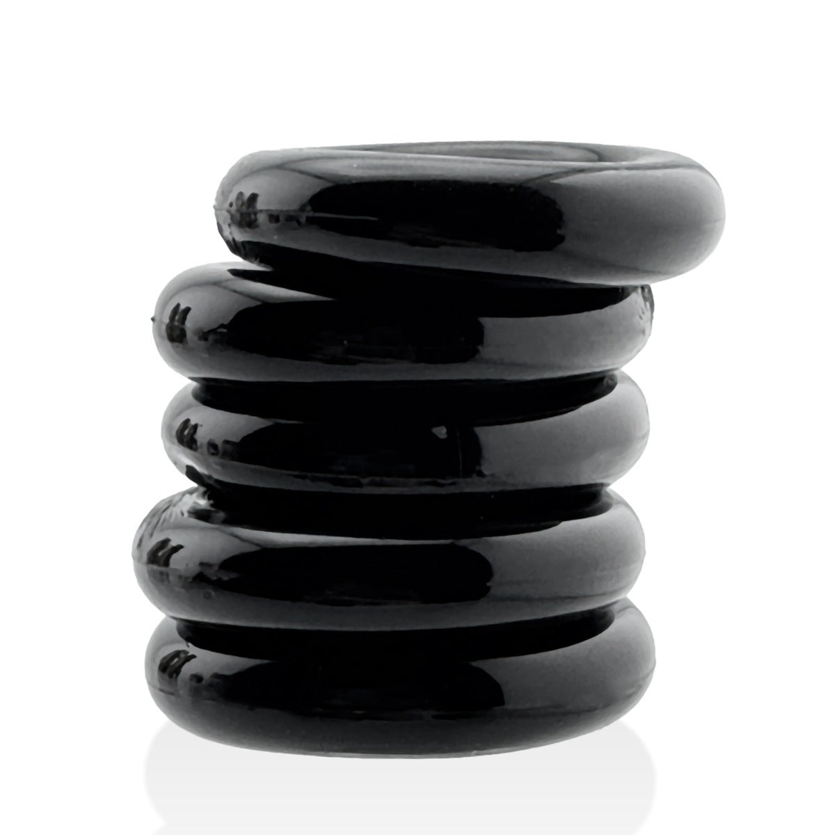 Stack of Hünkyjunk Jacker 5-Stack Cock Rings 5-Pack Black side view